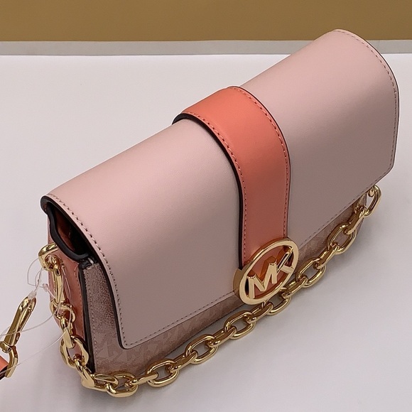 Michael Kors Carmen Small Monogram Flap Crossbody - Sherbert Multi - Picture 8 of 16